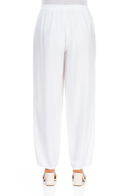 Taper White Silk Bamboo Trousers 2