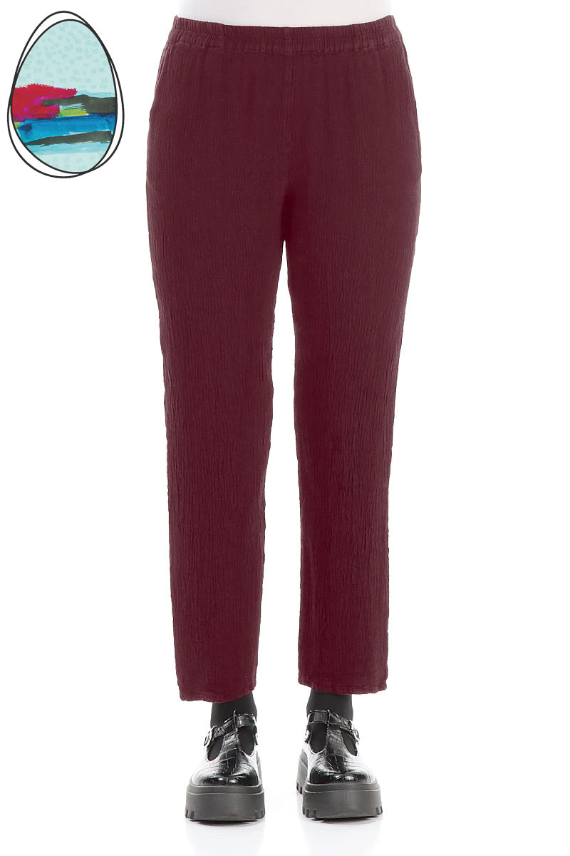 Lange, zulaufende Antik-Rubin-Leinen-Viskose-Hose