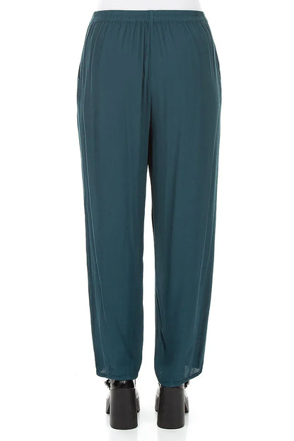 Long Tapered Deep Turquoise Viscose Trousers