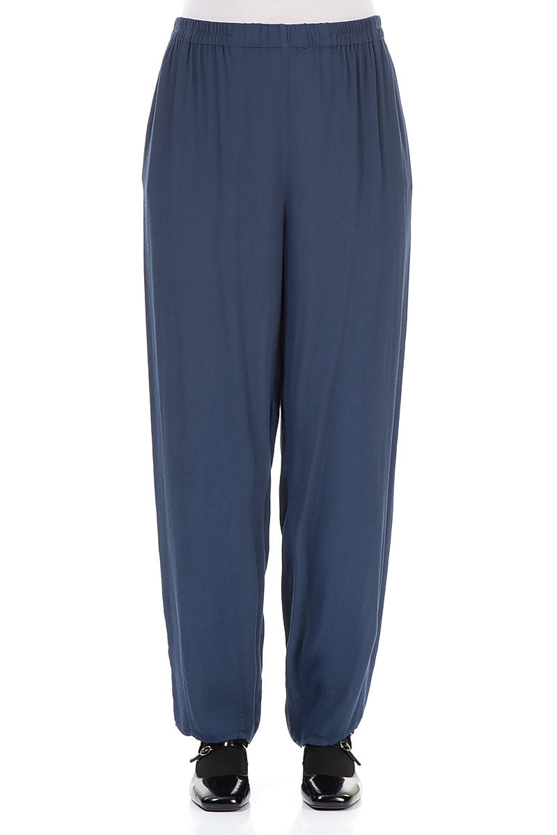 Long Tapered Denim Blue Viscose Trousers 1