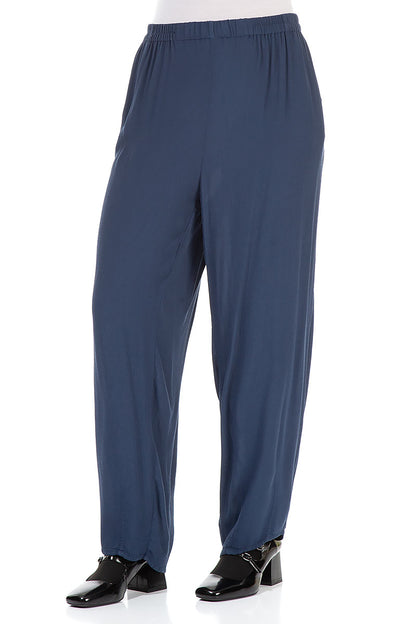 Long Tapered Denim Blue Viscose Trousers 3