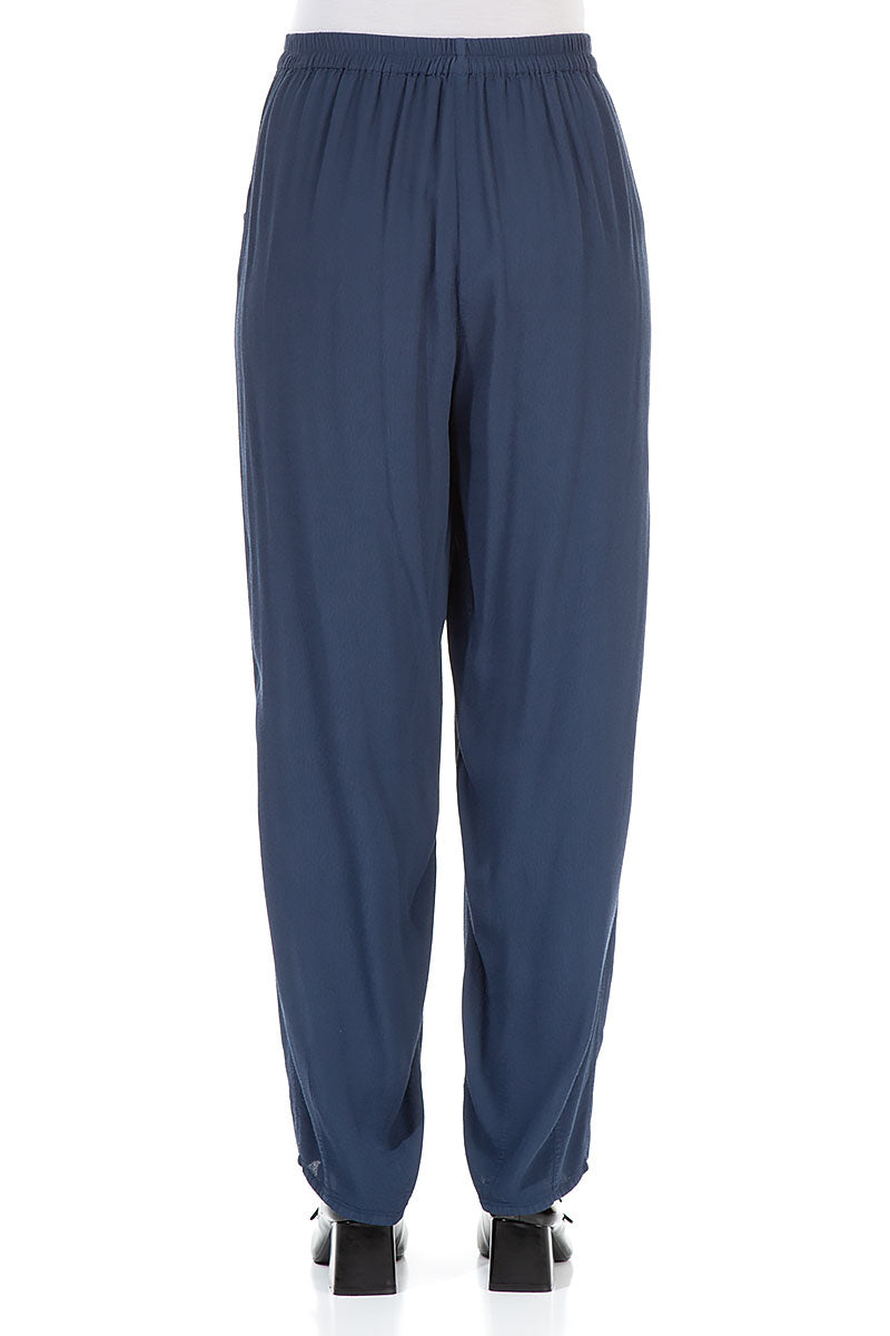 Long Tapered Denim Blue Viscose Trousers 2