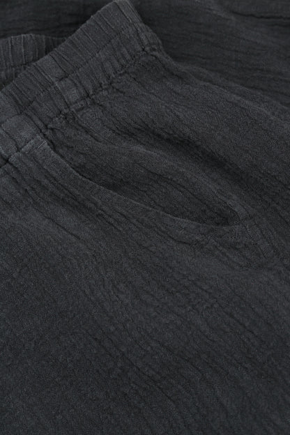 Long Tapered Graphite Textured Linen Trousers