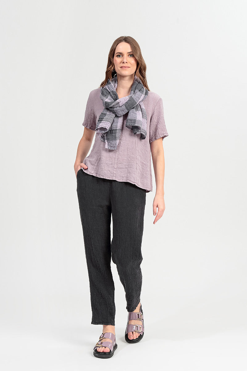 Long Tapered Graphite Textured Linen Trousers 6