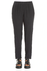 Long Tapered Graphite Textured Linen Trousers 1