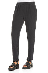 Long Tapered Graphite Textured Linen Trousers 3