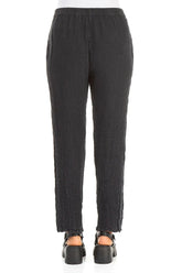 Long Tapered Graphite Textured Linen Trousers 2