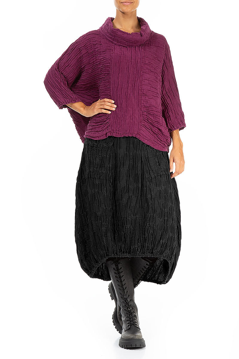 Longer Back Black Circle Silk Linen Skirt 4