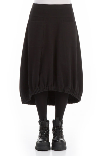 Longer Back Black Cotton Jersey Skirt 1