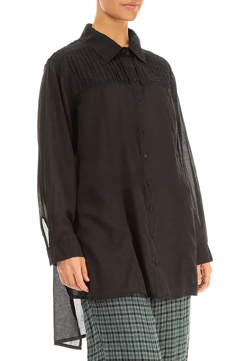 Longer Back Black Cotton Shirt 3