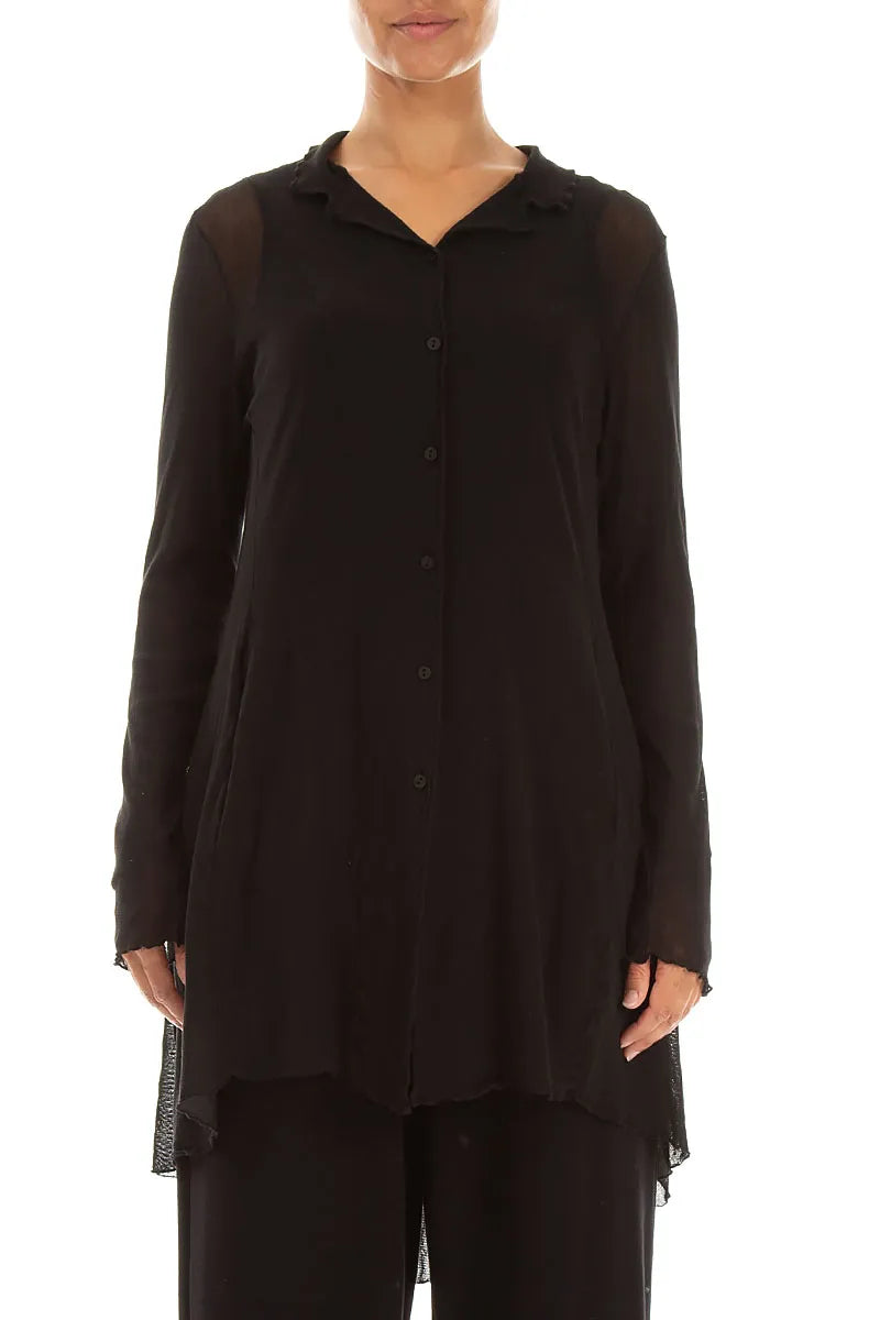 Longer Back Black Mesh Soft Cotton Jacket 1
