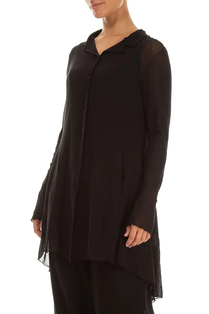 Longer Back Black Mesh Soft Cotton Jacket 3