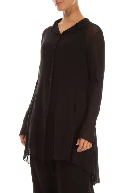 Longer Back Black Mesh Soft Cotton Jacket 3