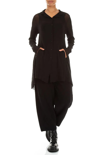 Longer Back Black Mesh Soft Cotton Jacket 4