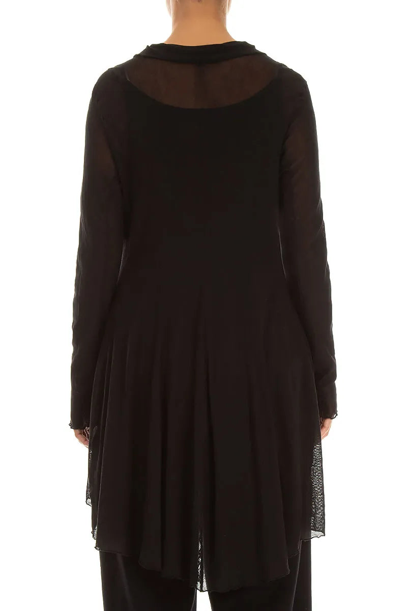 Longer Back Black Mesh Soft Cotton Jacket 2