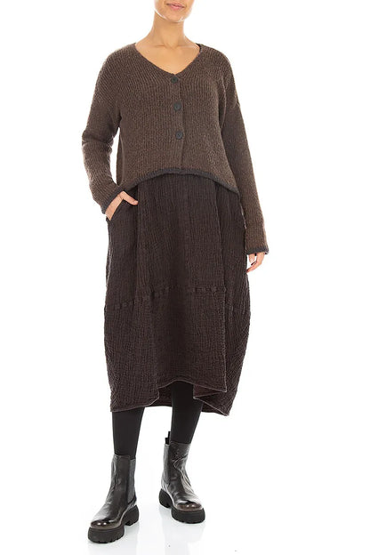 Longer Back Brown Wool Cardigan