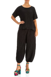 Longer Back Crinkled Black Silk Linen Blouse 4
