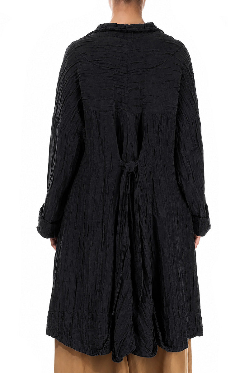 Veste en Soie et Lin Froissés noirs, avec dos plus long