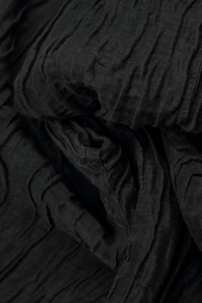 Longer Back Crinkled Black Silk Linen Jacket