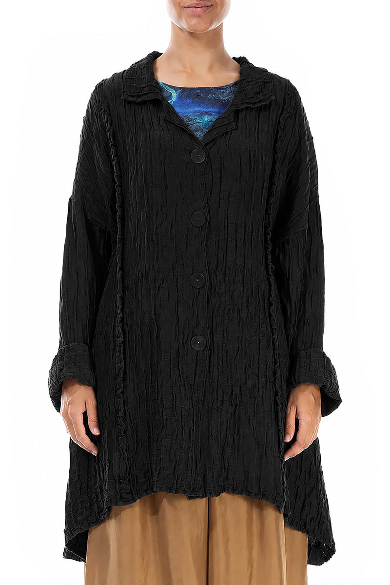Veste en Soie et Lin Froissés noirs, avec dos plus long