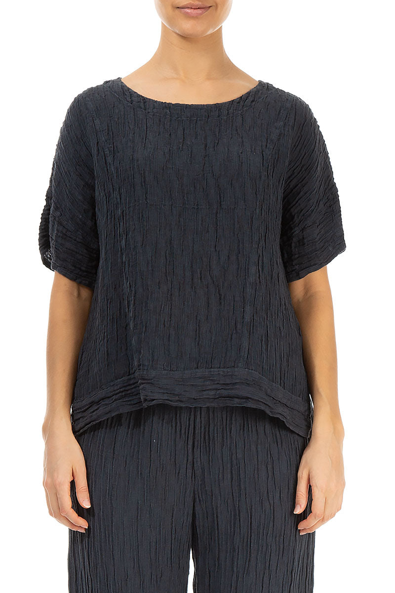 Longer Back Crinkled Graphite Silk Blouse 1