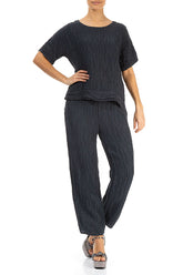 Longer Back Crinkled Graphite Silk Blouse 4