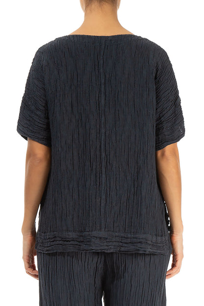 Longer Back Crinkled Graphite Silk Blouse 2