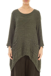 Longer Back Crinkled Green Khaki Silk Tunic 1