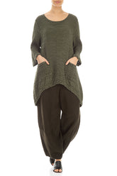 Longer Back Crinkled Green Khaki Silk Tunic 4