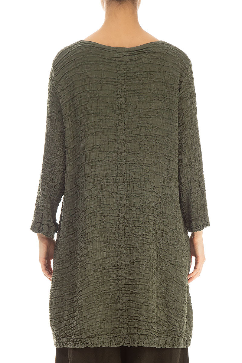 Longer Back Crinkled Green Khaki Silk Tunic 2