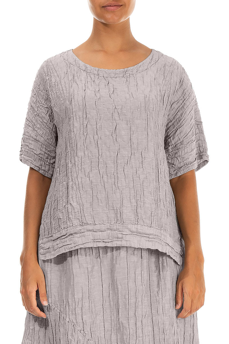 Longer Back Crinkled Greige Silk Linen Blouse 1