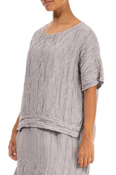 Longer Back Crinkled Greige Silk Linen Blouse 3