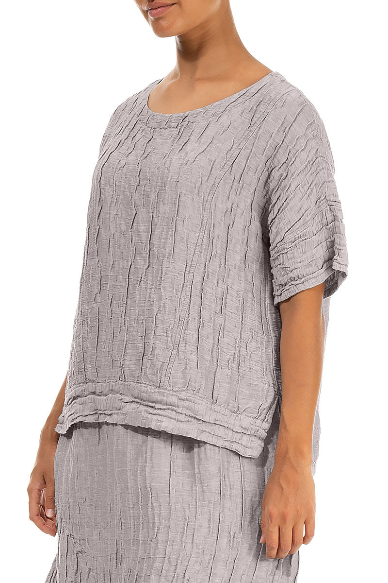 Longer Back Crinkled Greige Silk Linen Blouse 3