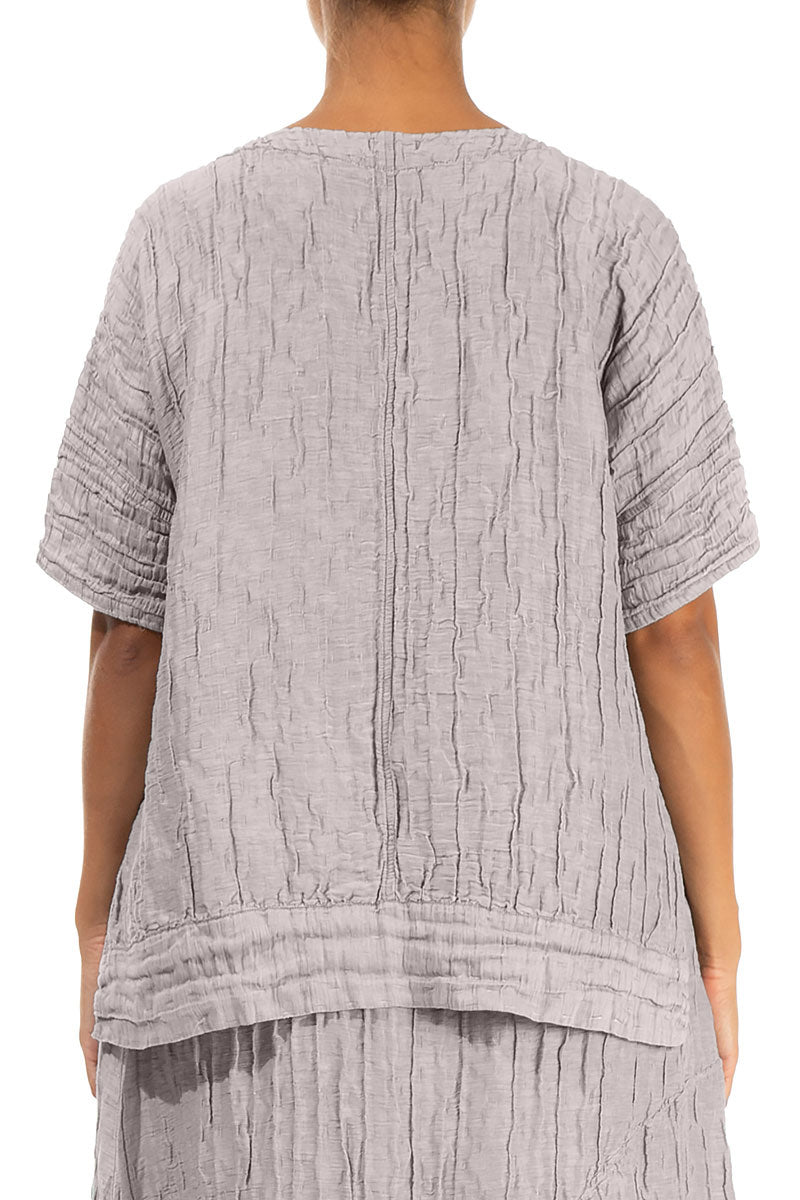 Longer Back Crinkled Greige Silk Linen Blouse 2