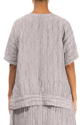 Longer Back Crinkled Greige Silk Linen Blouse 2