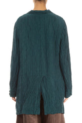 Longer Back Crinkled Teal Silk Jacket 2
