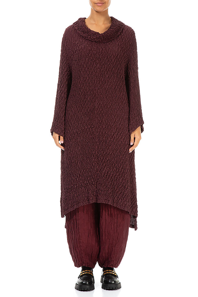 Longer Back Crinkled Wine Silk Tunic 1