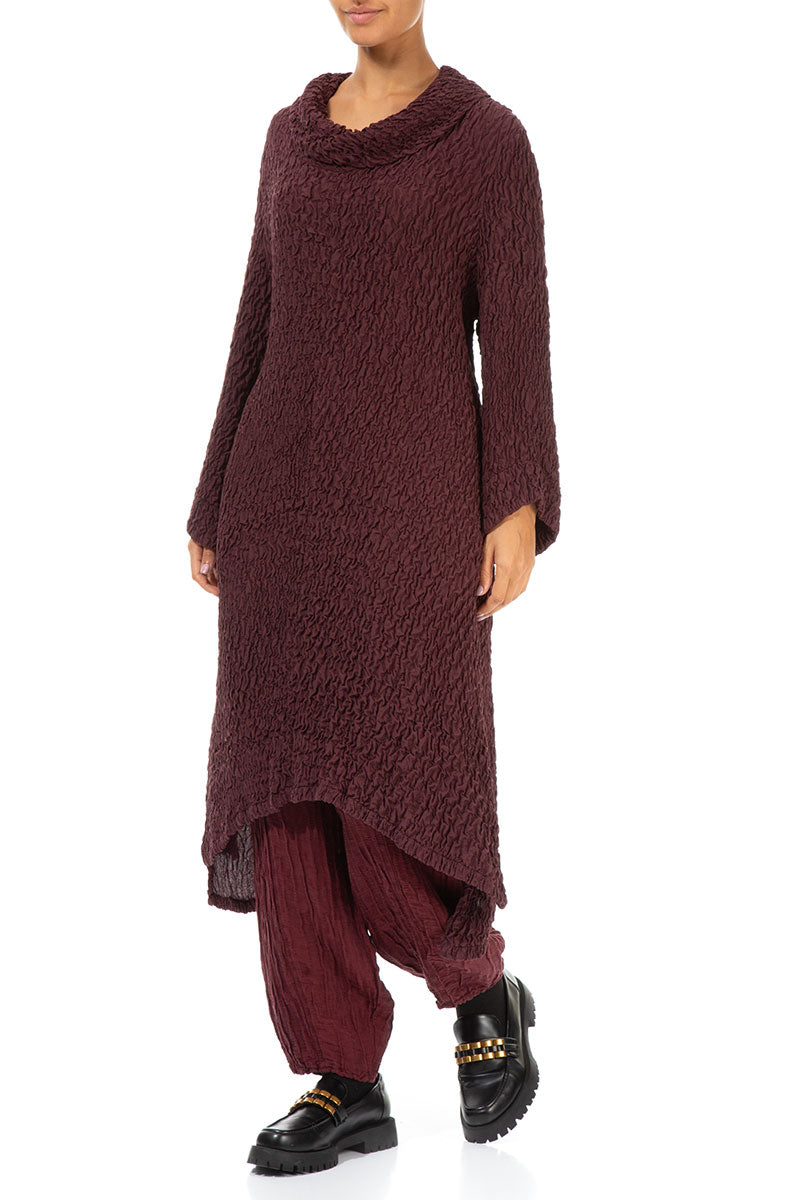 Longer Back Crinkled Wine Silk Tunic 3