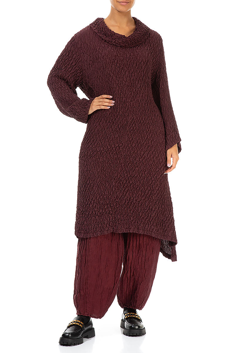 Longer Back Crinkled Wine Silk Tunic 4
