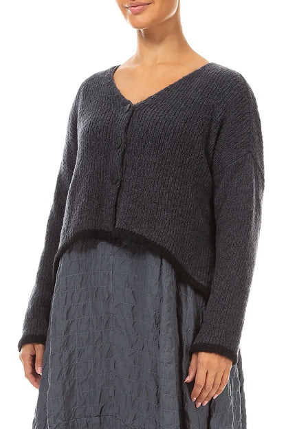Longer Back Dark Grey Wool Cardigan 3