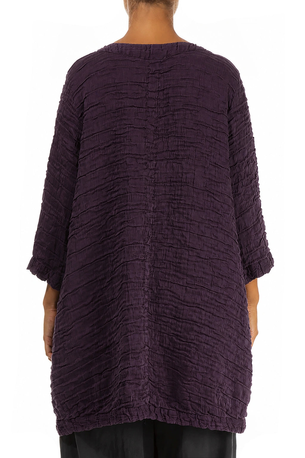 Longer Back Deep Plum Crinkled Silk Tunic