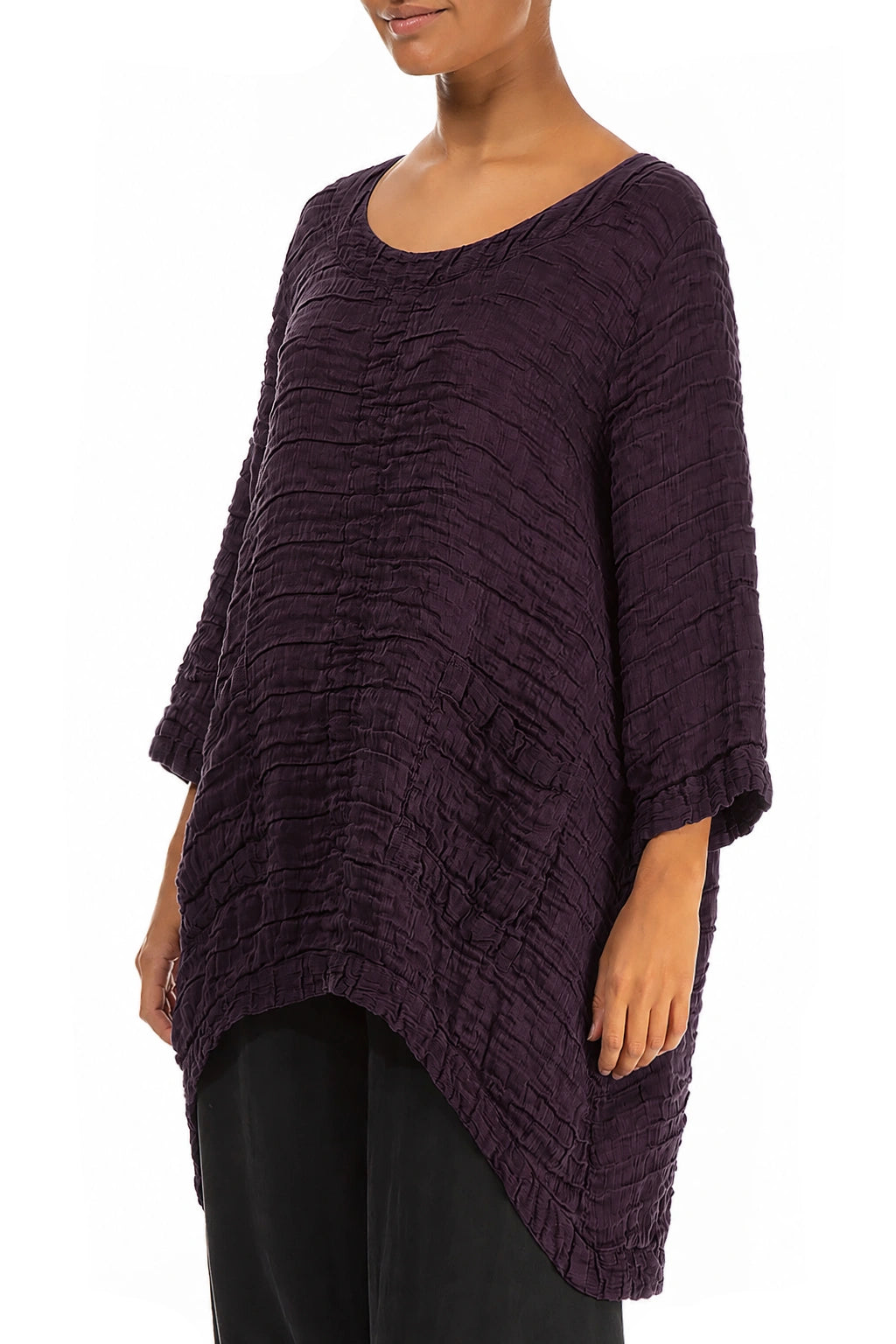 Longer Back Deep Plum Crinkled Silk Tunic