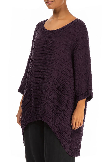 Longer Back Deep Plum Crinkled Silk Tunic