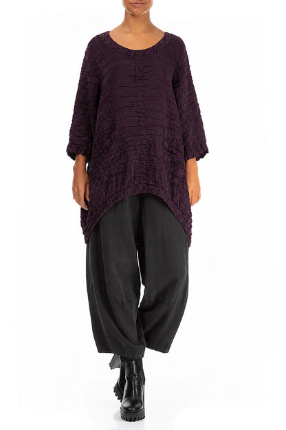 Longer Back Deep Plum Crinkled Silk Tunic