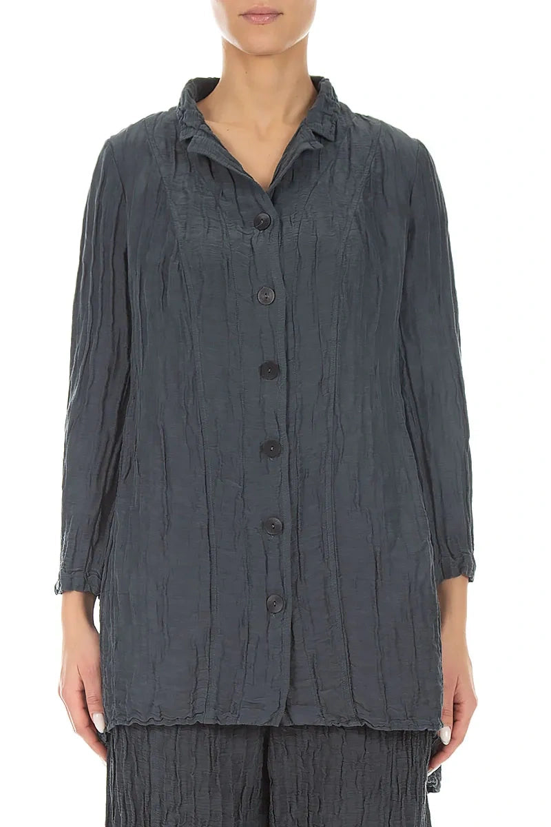 Longer Back Graphite Crinkled Silk Linen Jacket 1