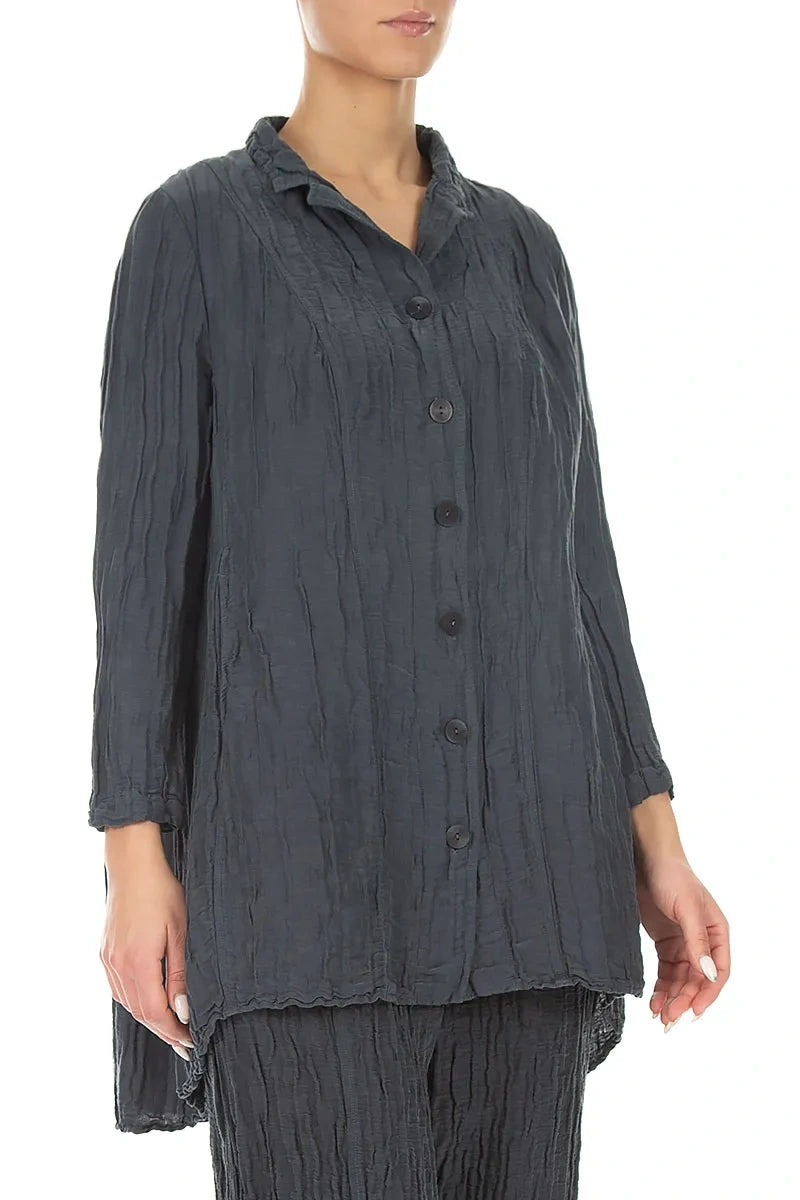 Longer Back Graphite Crinkled Silk Linen Jacket 3