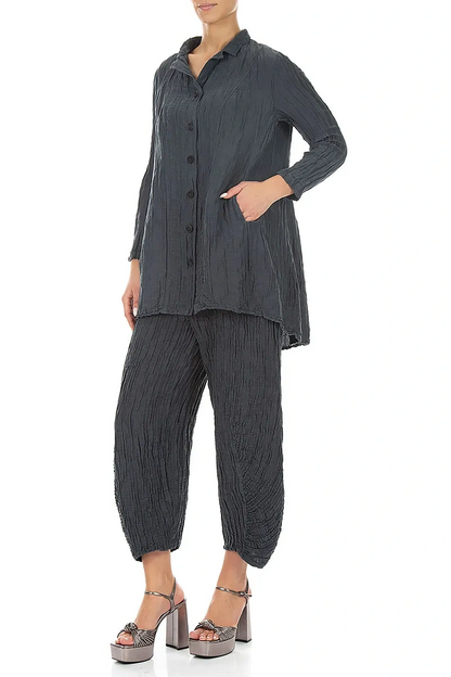 Longer Back Graphite Crinkled Silk Linen Jacket 4