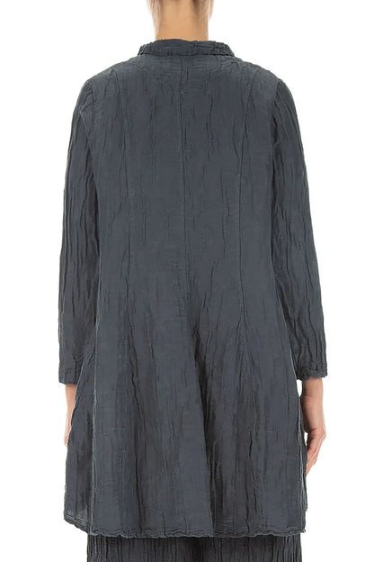 Longer Back Graphite Crinkled Silk Linen Jacket 2