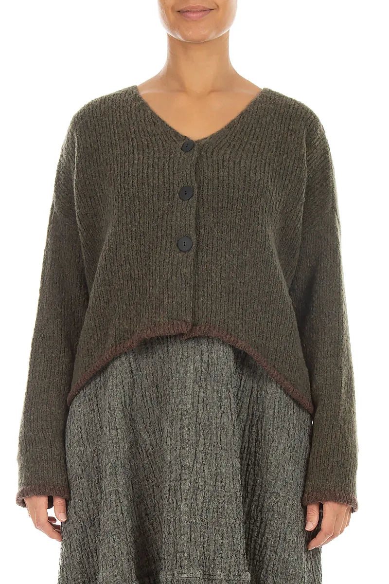Longer Back Khaki Wool Cardigan