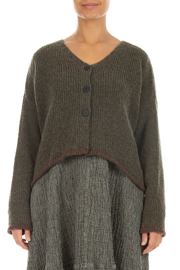 Longer Back Khaki Wool Cardigan 1